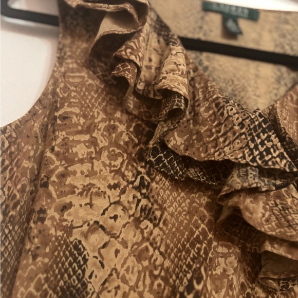 Lauren Ralph Lauren Snake Print Ruffle Trim Sleeveless Top Size Small - Picture 7 of 9